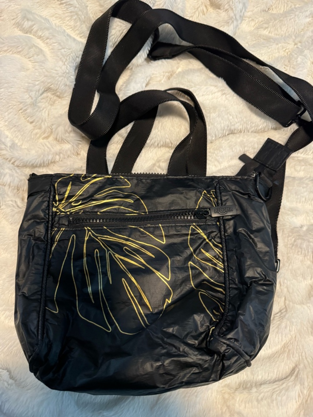 ALOHAS Black Crossbody Bag with Yellow Leaf Accents